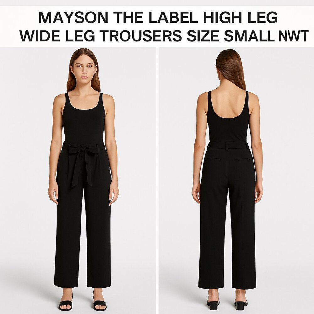 Mayson The Label High Waisted Wide Leg Trousers Black Size S NWT